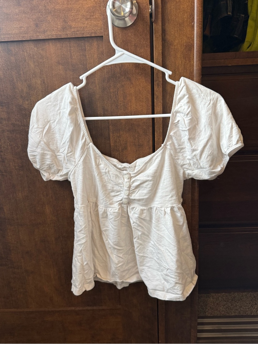 American Eagle Outfitters White Scoop Neck Button Peplum Top